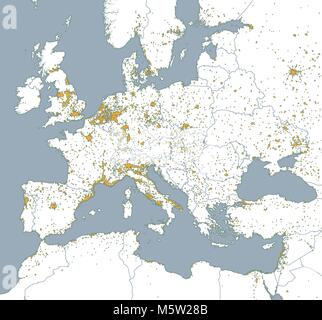 Mappa politico dell Europa e dell Africa. Le città europee. Mappa politico con la frontiera degli Stati. Aree urbane Illustrazione Vettoriale