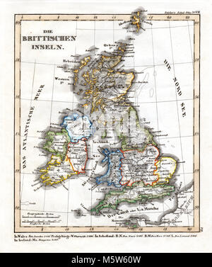 1844 Stieler Mappa - Isole britanniche - Gran Bretagna & Irlanda - Inghilterra Scozia Galles Londra Liverpool Dublino Edimburgo Foto Stock