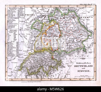1844 Stieler mappa - SW Germania Baviera & Svizzera - Lucerna Ginevra Zurigo Foto Stock