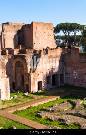 La Domus Augustana è il nome moderno per l'ala interna di antico e grande palazzo romano di Domiziano (92 AD) sul Colle Palatino. Roma. L'Italia. Foto Stock