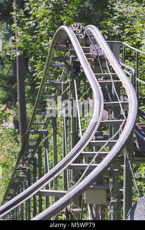 Roller Coaster binari su un giorno di estate Foto Stock