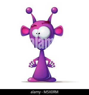 Divertente, carino Alien con grandi occhi e orecchie Illustrazione Vettoriale