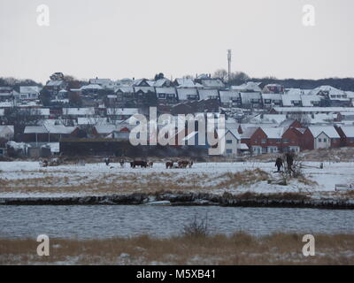 Sheerness, Kent, Regno Unito. Il 27 febbraio, 2018. Regno Unito: Meteo nevicata nel Sheerness nel nord Kent nella luce di avvertimento color ambra area. Credito: James Bell/Alamy Live News Foto Stock