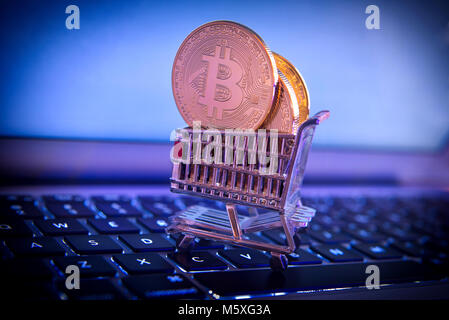 Montreal, Canada 26 Febbraio,2018.Concetto di bitcoins in un carrello della spesa. Credit:Mario Beauregard/Alamy Live News Foto Stock