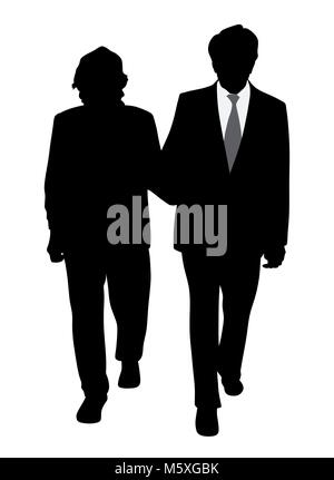 Coppia senior camminare a braccetto Illustrazione Vettoriale