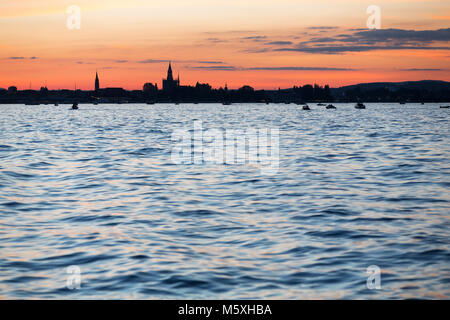 Atmosfera serale, vista sul lago di Costanza sulla costanza con Münster, Turgovia, Svizzera Foto Stock