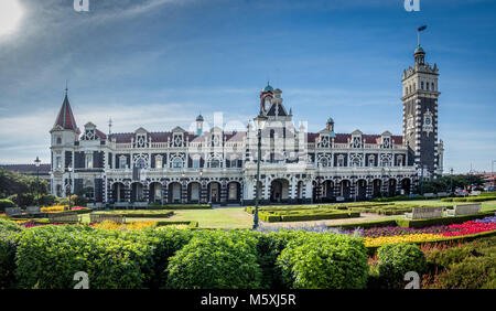 Gli ornati stazione ferroviaria a Dunedin, Nuova Zelanda Foto Stock