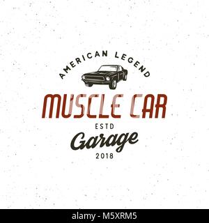 Vintage muscle car garage logo. illustrazione vettoriale Illustrazione Vettoriale