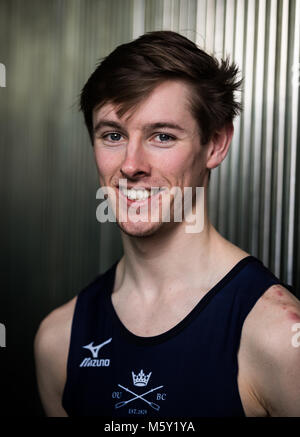 Oxford è Zachary Thomas Johnson durante la corsa di barca annuncio di equipaggio e pesano in media al giorno a City Hall di Londra. Stampa foto di associazione. Picture Data: lunedì 26 febbraio, 2018. Foto di credito dovrebbe leggere: John Walton/PA FILO Foto Stock