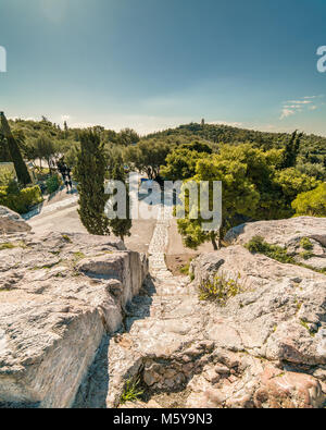 Vista dal areopago Hill ,Mars Hill, Atene, Grecia Foto Stock