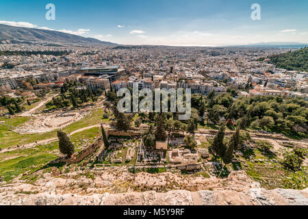 Vista aerea della città di Atene, dal Partenone Acropoli, Grecia Foto Stock