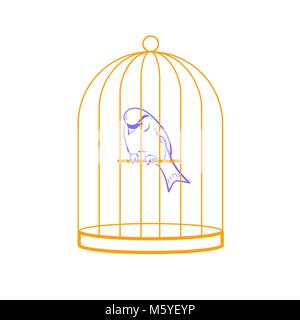Concetto di tristezza e solitudine nella forma di un uccello in una gabbia. icona in un stile lineare Illustrazione Vettoriale