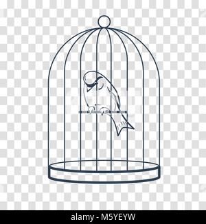 Concetto di tristezza e solitudine nella forma di un uccello in una gabbia. Icona, silhouette in un stile lineare Illustrazione Vettoriale
