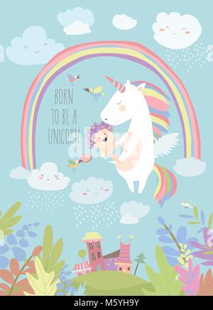 Carino unicorn con cocomero Illustrazione Vettoriale