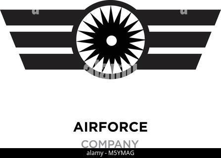 Logo aeronautica militare, militari delle forze armate e badge etichette icona vettore con stile nero star Illustrazione Vettoriale