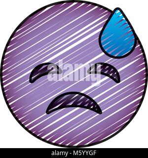 Viola emoticon cartoon faccia strappo depressivo Illustrazione Vettoriale