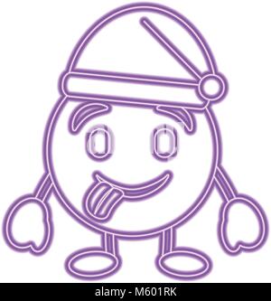 Viola emoticon cartoon face lingua fuori e cappello di Natale carattere Illustrazione Vettoriale