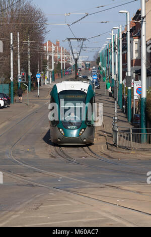 Alstom Citidas tram 37 Stuart largo alla foresta, Nottingham stanno lavorando un Hucknall - Toton Lane service Foto Stock