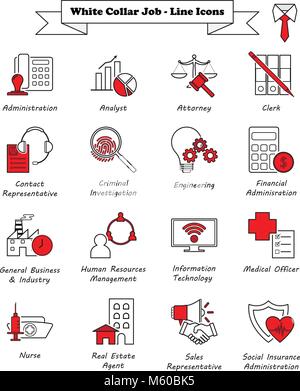 Illustrazione Vettoriale Ready-To-utilizzare 16 collare bianco Lavoro - Le icone della linea progettata come più professioni coinvolte nelle attività professionali, manageriali, Admin Illustrazione Vettoriale