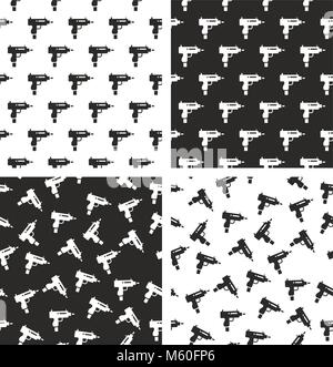 Uzi Gun allineati & Random Seamless Pattern impostato Illustrazione Vettoriale