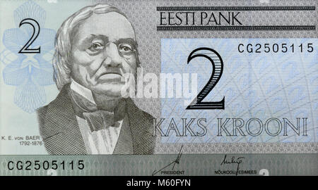 Estonia due 2 Banca Krooni nota Foto Stock