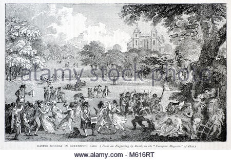 Lunedì di Pasqua nel parco di Greenwich 1802, antica incisione da 1875 Foto Stock
