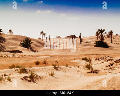 Le dune di sabbia del deserto del Sahara, cielo blu, vicino a Douz Tunisia Africa Foto Stock