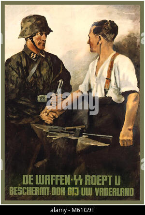 WW2 Germania Nazista Waffen SS 1940 olandese Propaganda di reclutamento Poster "l'Waffen-SS è chiamata per voi: fate anche voi proteggete il vostro paese" Foto Stock