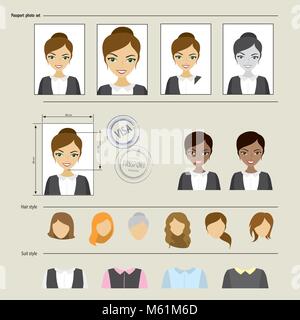 Impostazione del modello volto, Business Suit, abbigliamento, acconciature. Illustrazione Vettoriale Illustrazione Vettoriale