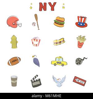 New York di icone o di oggetti Illustrazione Vettoriale