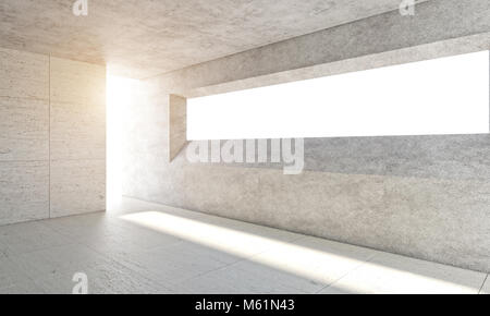 Spazio vuoto calcestruzzo moderna camera con la luce dalle finestre 3D rendering immagine Foto Stock