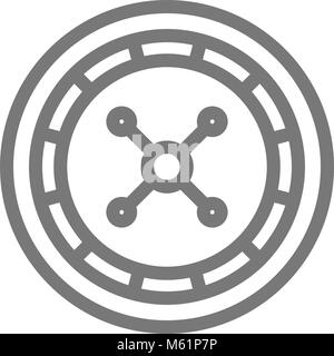 Disco semplice roulette per giochi di casinò icona linea. Simbolo e segno illustrazione vettoriale design. Isolato su sfondo bianco Illustrazione Vettoriale