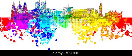 Londra Landmark colorati Banner. Bella disegnati a mano disegno vettoriale. Illustrazione di viaggio per il social media marketing e pubblicità a mezzo stampa. Illustrazione Vettoriale