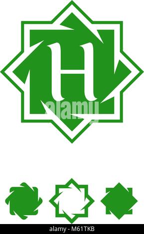 Halal simbolo astratto modello. Vettore di colore verde ottagonale logo star con la lettera H all'interno. Illustrazione Vettoriale