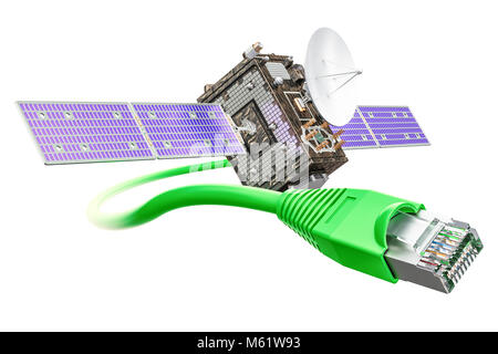 Servizio internet via satellite concetto, rendering 3D Foto Stock