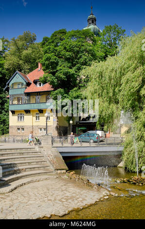 Bystrzyca Dusznicka riverside di Polanica Zdroj (ger.: Altheide-Bad), città termale nella Bassa Slesia provincia, in Polonia, in Europa. Foto Stock