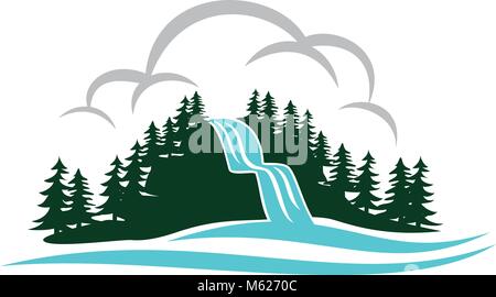 Cascata di montagna Logo Design Template Vector Illustrazione Vettoriale
