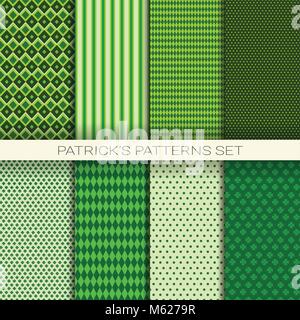 La festa di san Patrizio Seamless Pattern impostato di sfondo verde con Shamrock o foglie di trifoglio Illustrazione Vettoriale