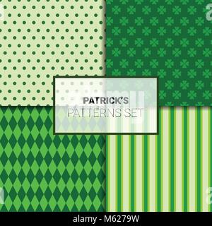 Serie di bellissimi sfondi di verde per San Patrizio giorno senza soluzione di continuità con i modelli di Shamrock lascia Illustrazione Vettoriale