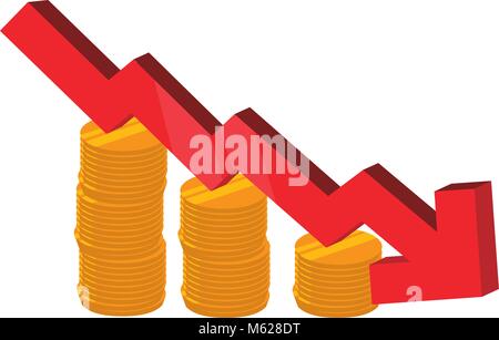 Statistiche di freccia icona diminuzione illustrazione vettoriale graphic design Illustrazione Vettoriale