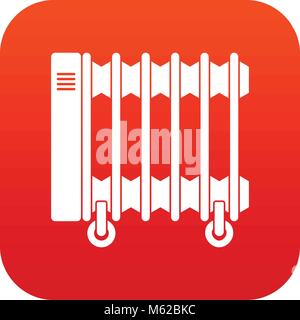 Olio del riscaldatore elettrico su ruote icona rossa digitale Illustrazione Vettoriale