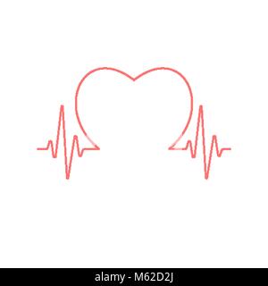 Cuore segno dentro la linea di impulsi isolati su sfondo bianco Illustrazione Vettoriale