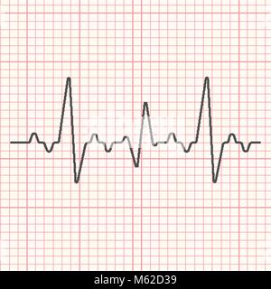 Nero linea cardiogram illustrazione sulla griglia rossa medico di fondo Illustrazione Vettoriale