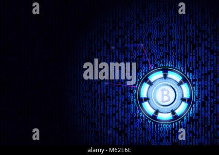Cyber sfondo del codice. Moneta virtuale segno di illuminazione Illustrazione Vettoriale