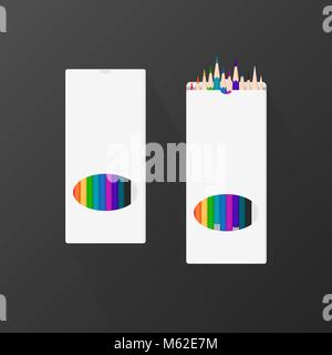 Set di aperto e di chiuso box con matite di colore Illustrazione Vettoriale