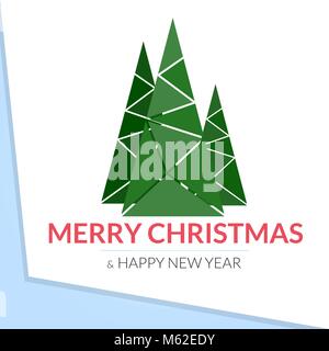 Triangolare di nuovo anno albero biglietto di auguri. Buon Natale e felice anno nuovo testo di congratulazioni Illustrazione Vettoriale