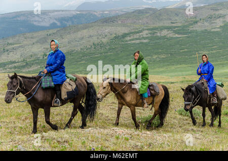 Tsaatan Vita, renne Herder, Tsaaganuur, Mongolia Foto Stock