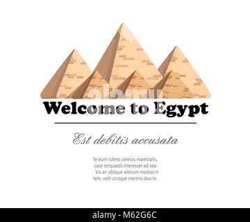 La Piramide di Giza complesso piramidi egiziane giorno meraviglia del mondo grande Piramide di Giza illustrazione vettoriale su sfondo bianco con posto per il testo Illustrazione Vettoriale