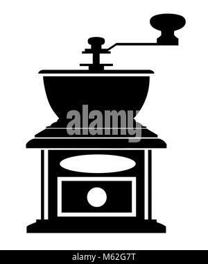 Silhouette nera caffè classico macinino manuale caffè mill illustrazione vettoriale isolati su sfondo bianco Illustrazione Vettoriale