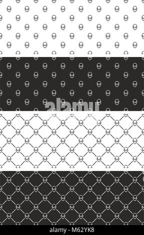 Alien Seamless Pattern impostato Illustrazione Vettoriale